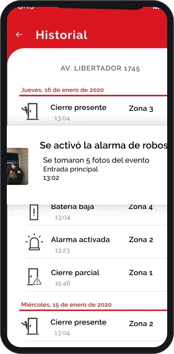 Pantalla de historial de la app Mi Detect